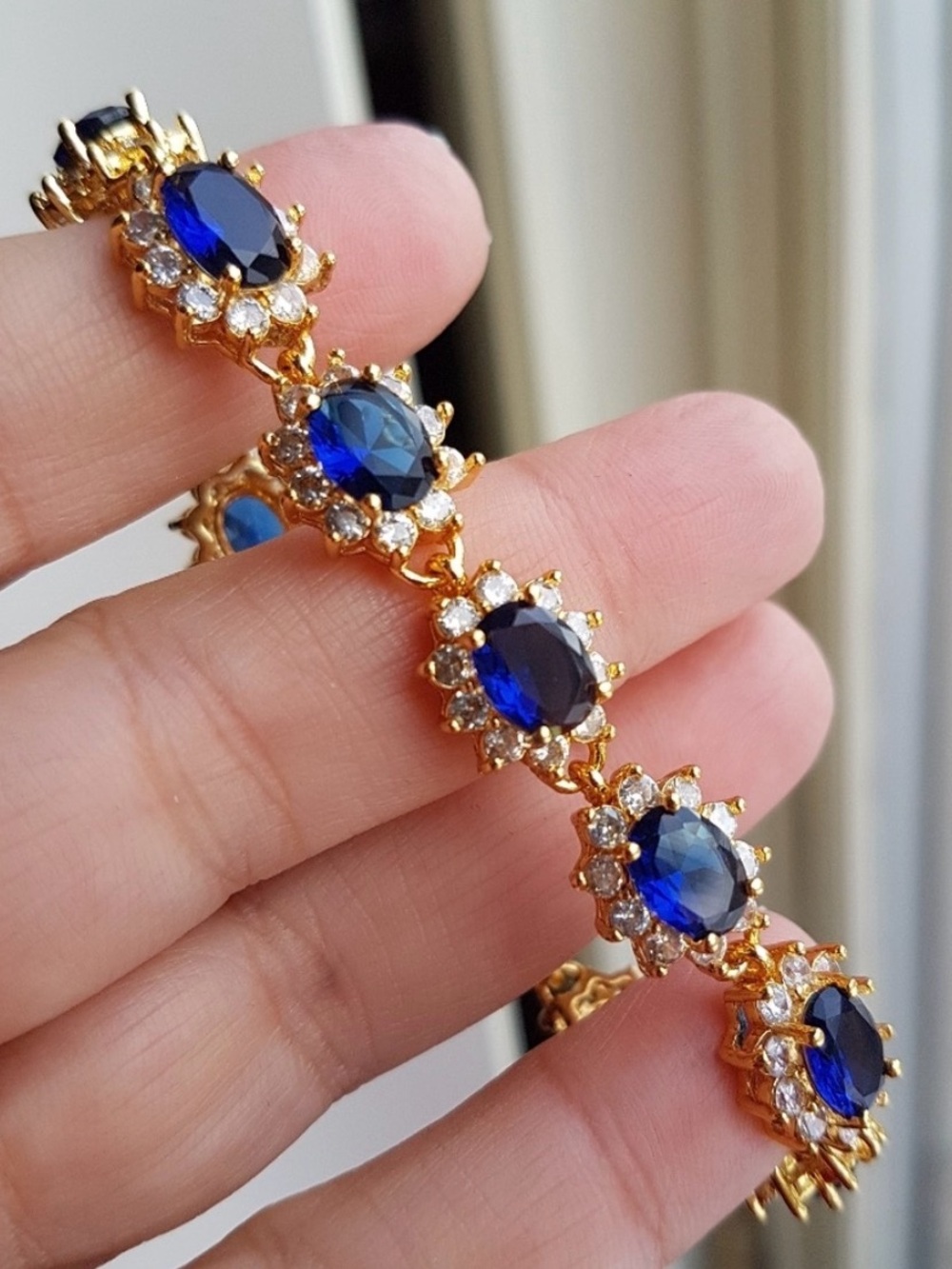 Swarovski Elements Gold 925 Silver Blue Sapphire Diana Tennis Bracelet NEW